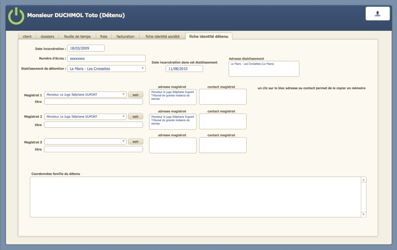 AVOCAT START : Gestion des clients détenus
